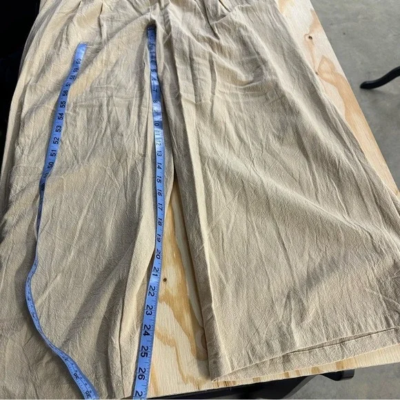 Ribbon Chix Boutique Enjoy The Sun Khaki Pants Smocked Waist Wide Leg NWT Large - Picture 4 of 7